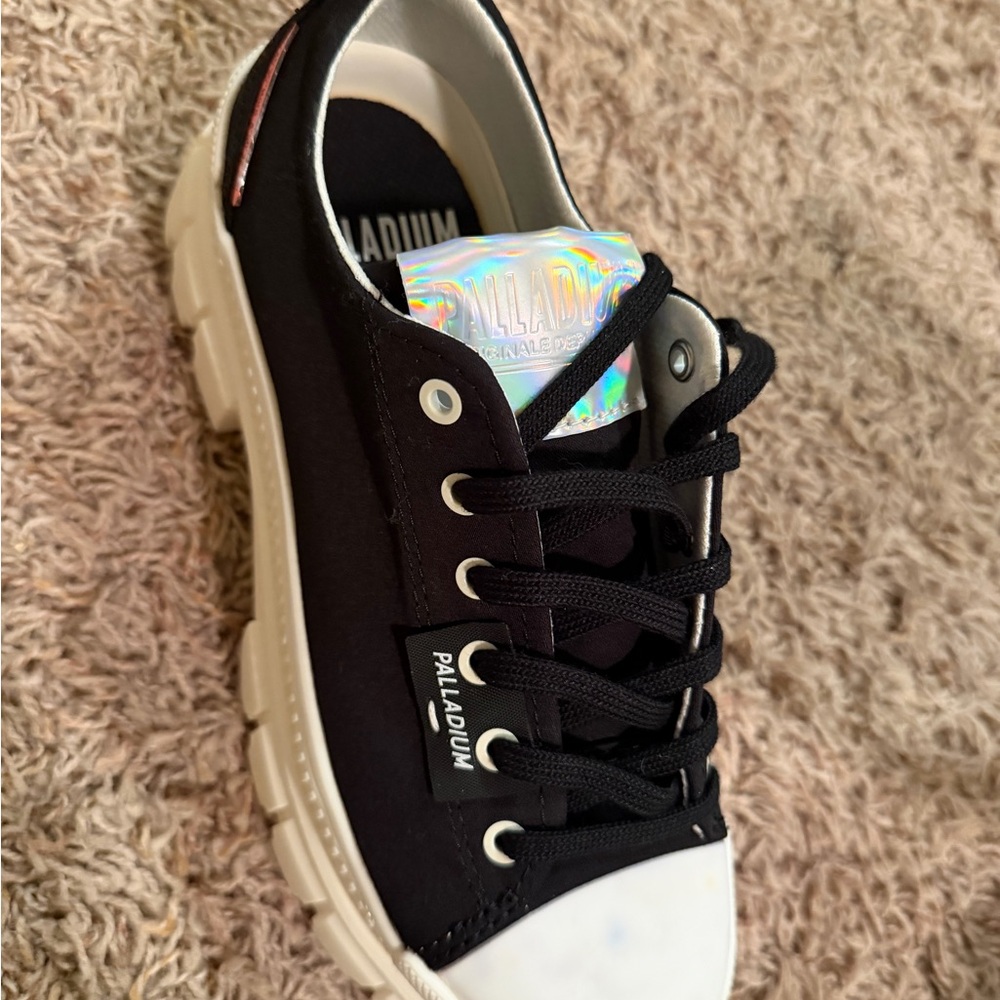 Palladium Black Canvas Platform Sneakers with Off-White Sole - Picture 2 of 6